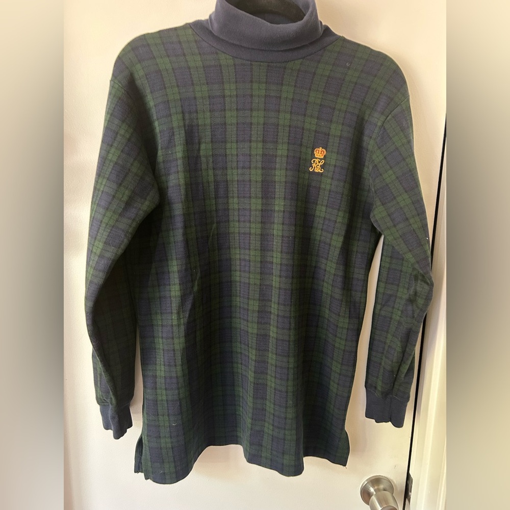 Ralph Lauren Green and Navy Vintage Turtleneck Sweater